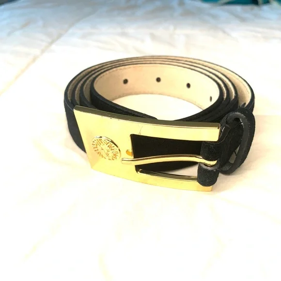 AK Anne Klein suede Leather black belt with gold colour buckle XL - Picture 7 of 9